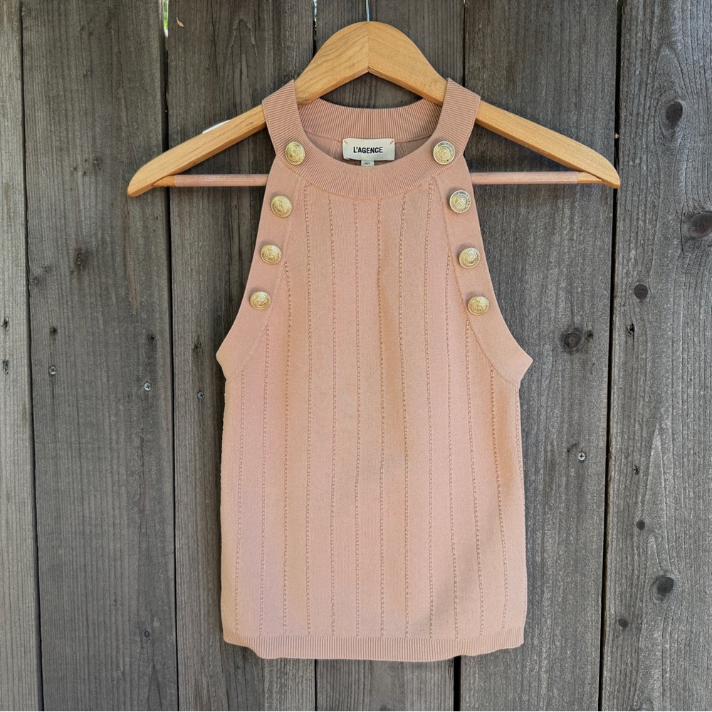 L'AGENCE Blush Power Knit Top with Gold Accents